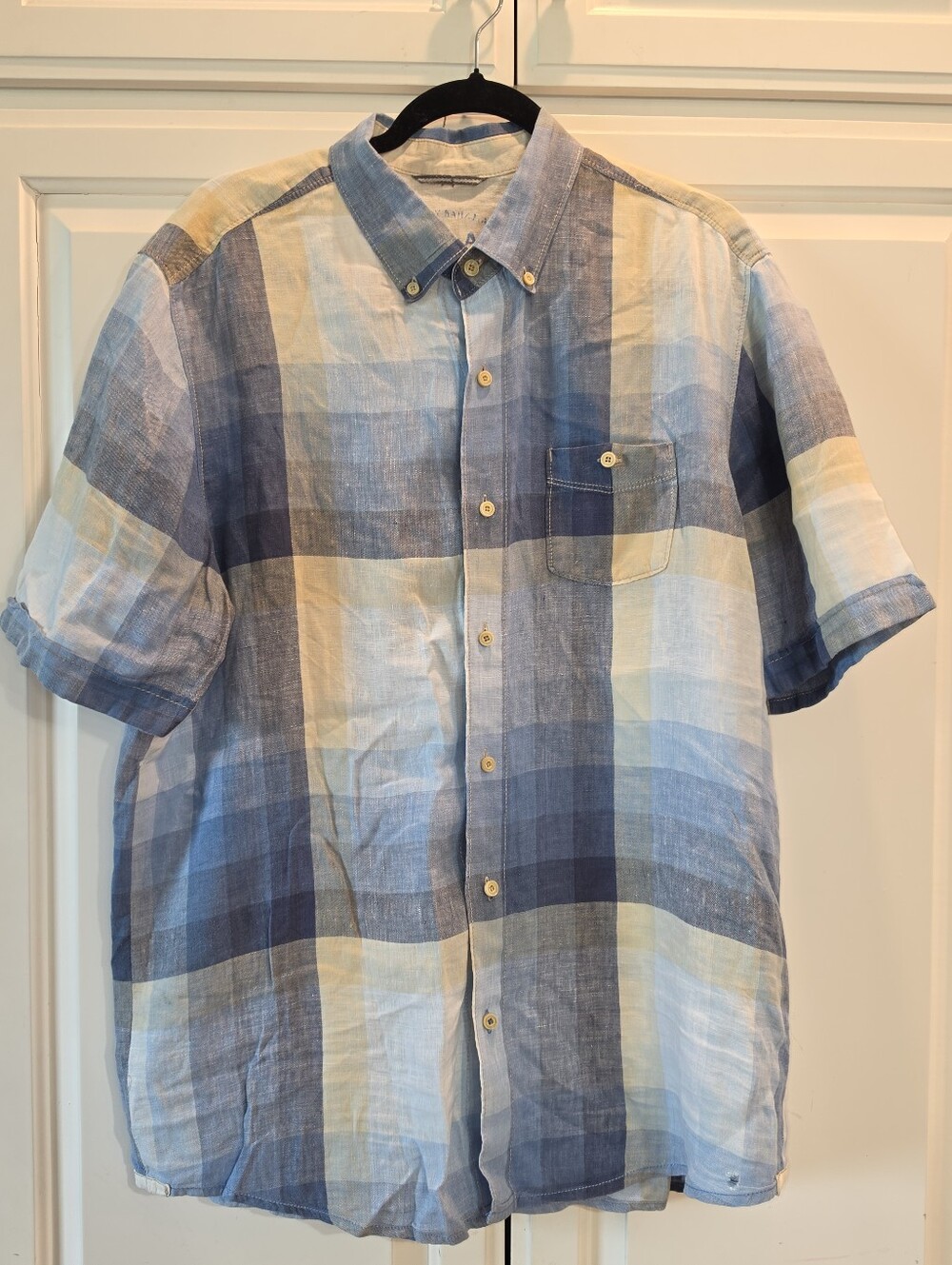 Tommy Bahama Relax Large Linen Blue & Tan  Plaid Short-Sleeve Button-Down Shirt